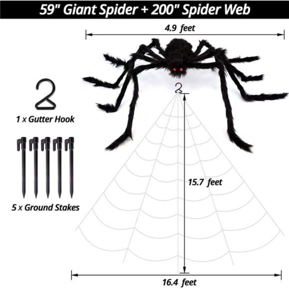 Halloween Spider Web with 59" Giant Spider – Triangular Fake Web - Picture 7 of 8